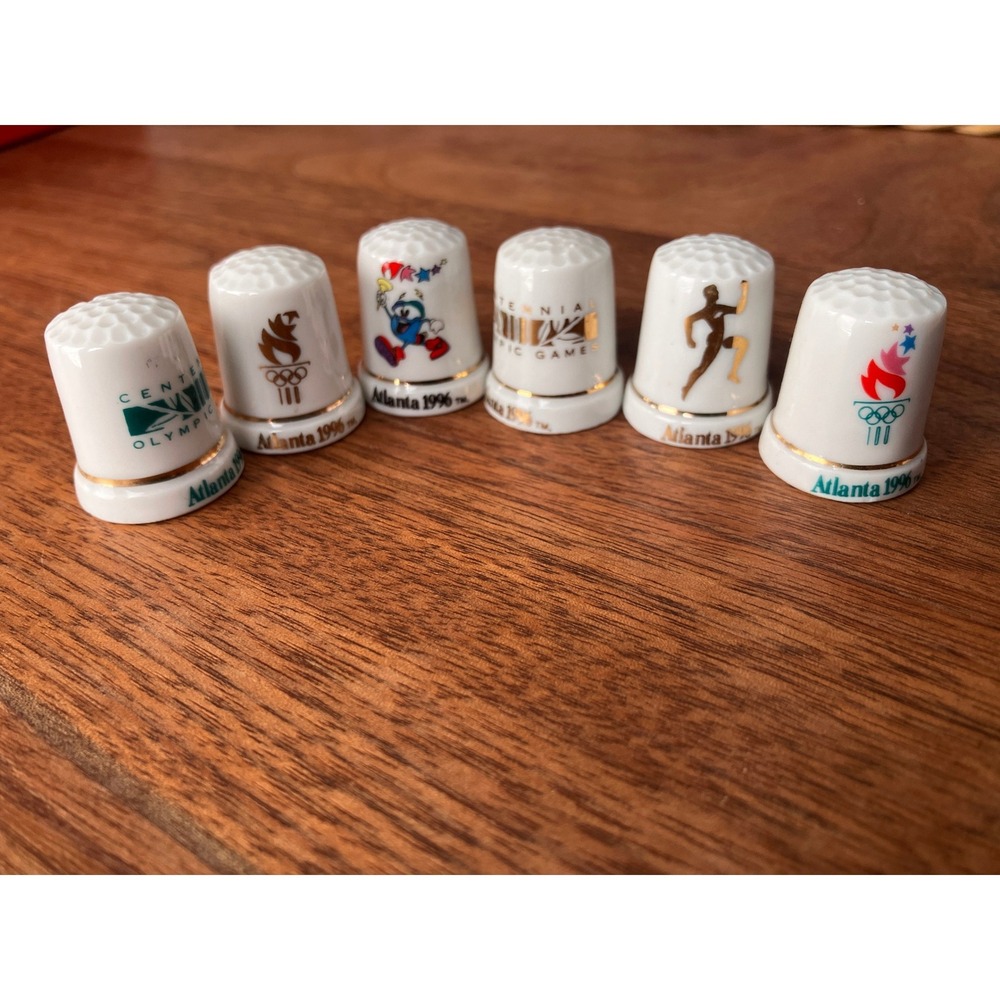Vintage 1996 Atlanta‎ Centennial Olympic Games Porcelain Thimbles Set of 6 Izzy